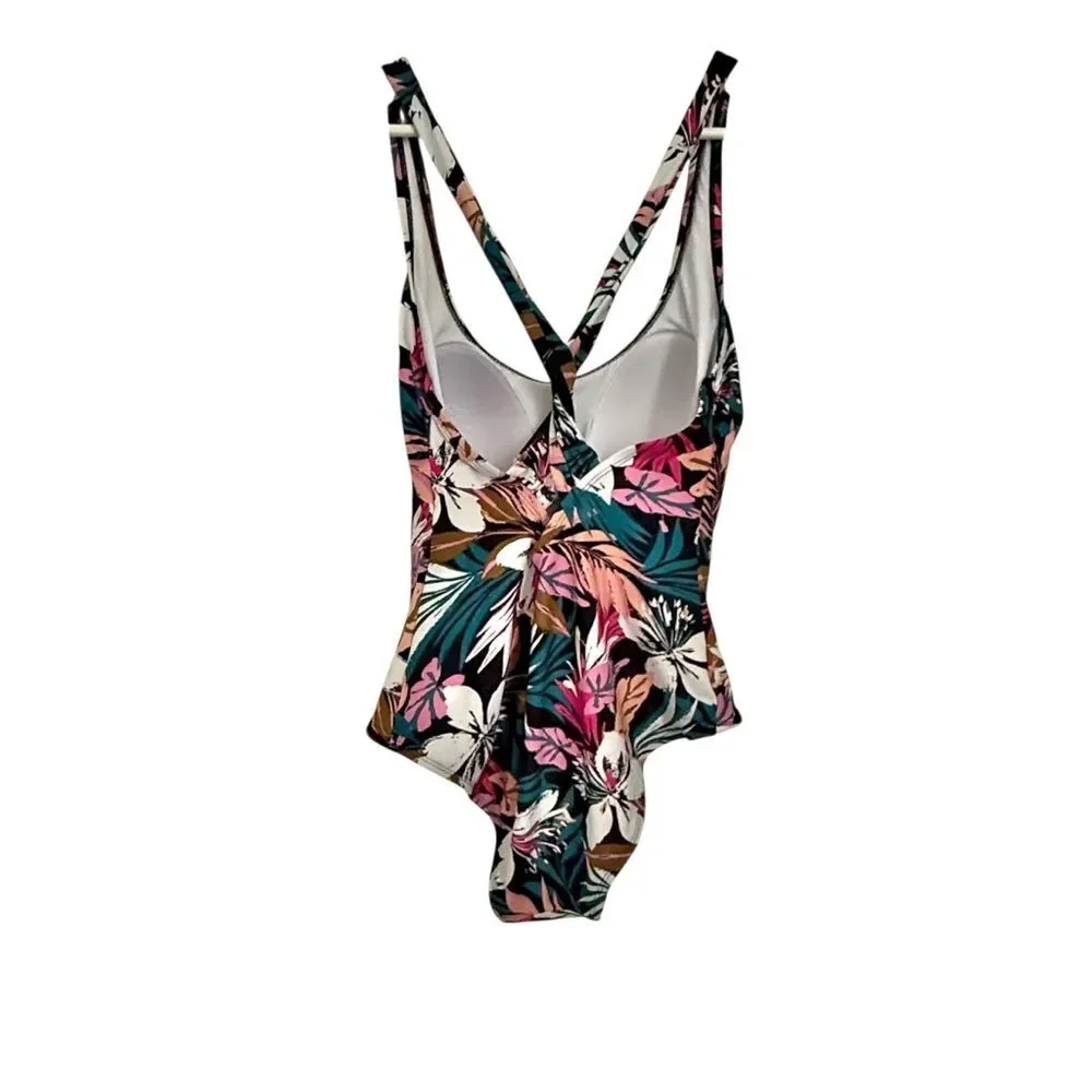 Kona Sol Women's Twist-Back Tropical Floral One Piece Swimsuit